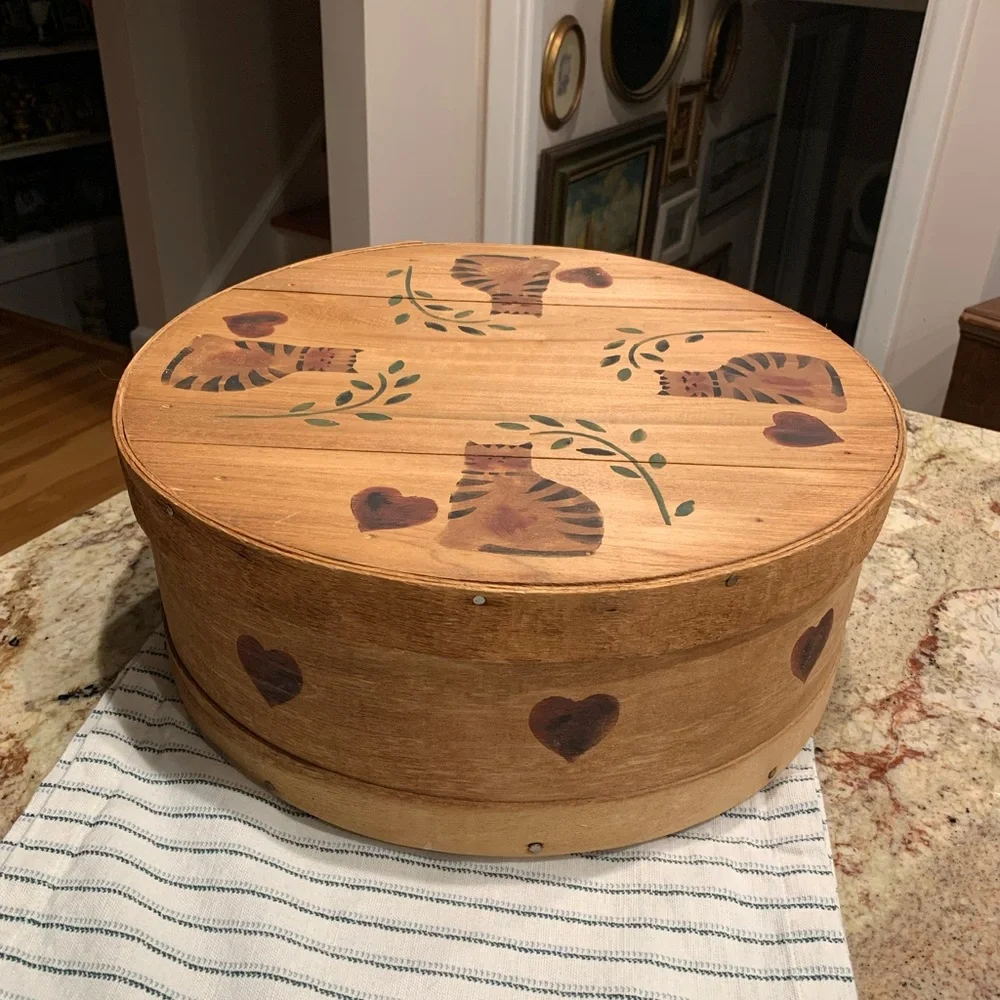 Vintage Wood Cheese box with lid, hand painted